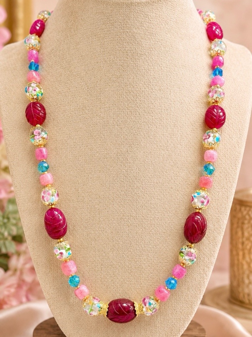 Handmade Lampwork and Carved Ruby Necklace